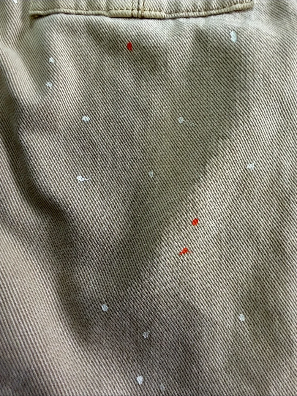 Zara Beige Utility Patch Jacket Small Paint Splatter Military Shacket